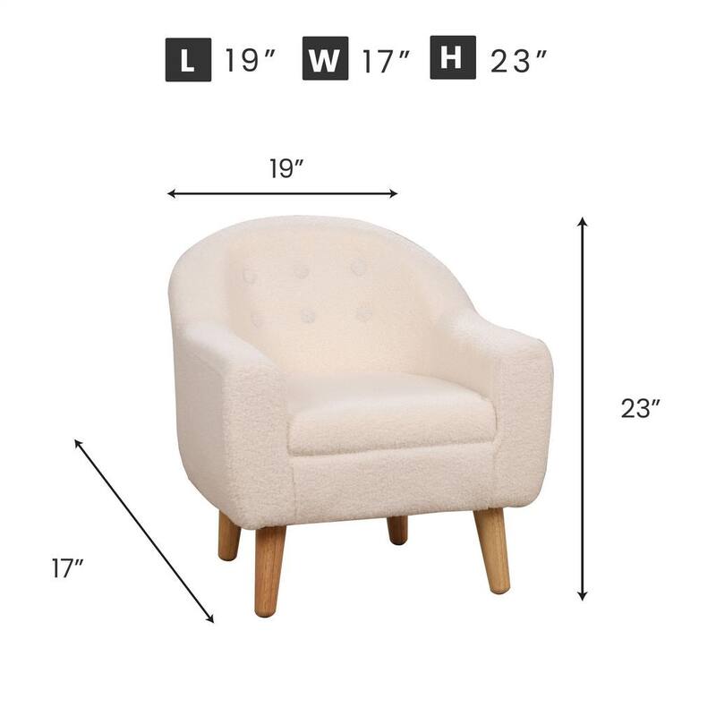 Aria Home White Teddy Club Kids Arm Chair with Soft Foam Filled Seat