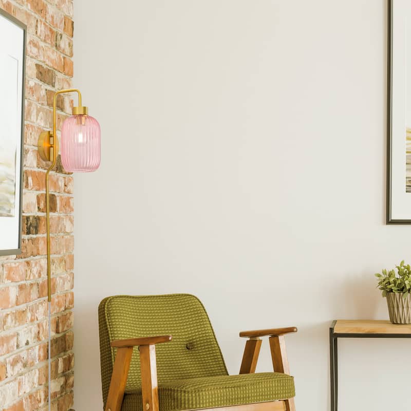 Adrienne River of Goods Pink Glass and Metal Retro Wall Sconce - 5.375" x 8.625" x 32.25"