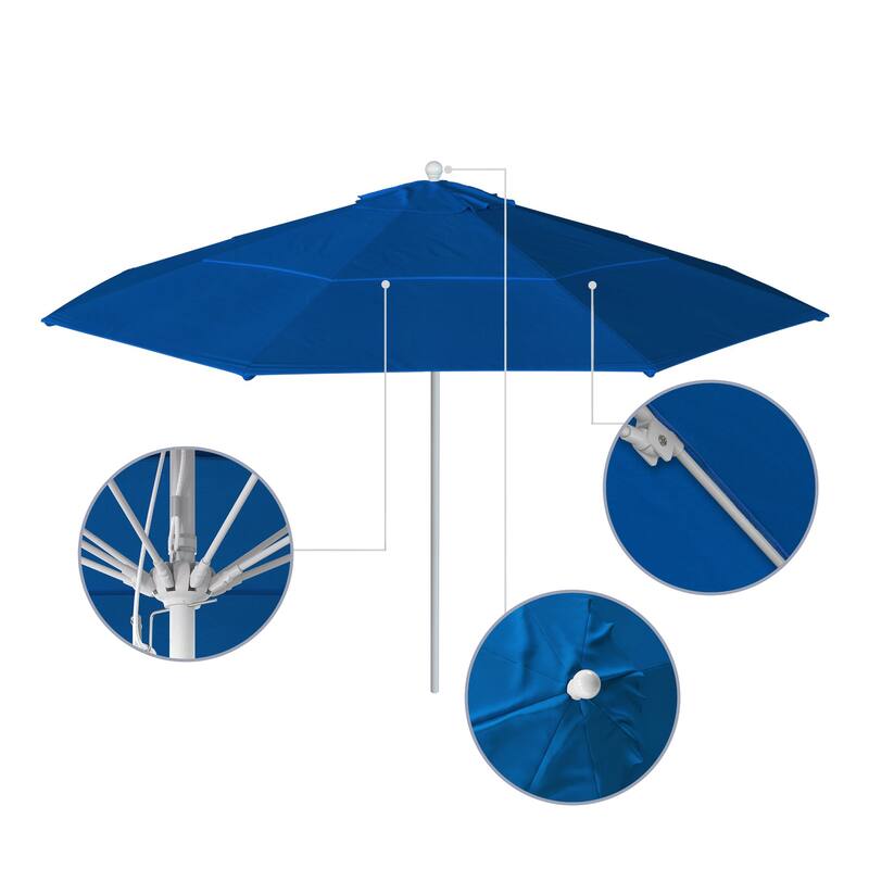 California Umbrella 11' Rd Aluminum Frame, Fiberglass Rib Market Umbrella, Push Open, White Finish, Pacifica Fabric