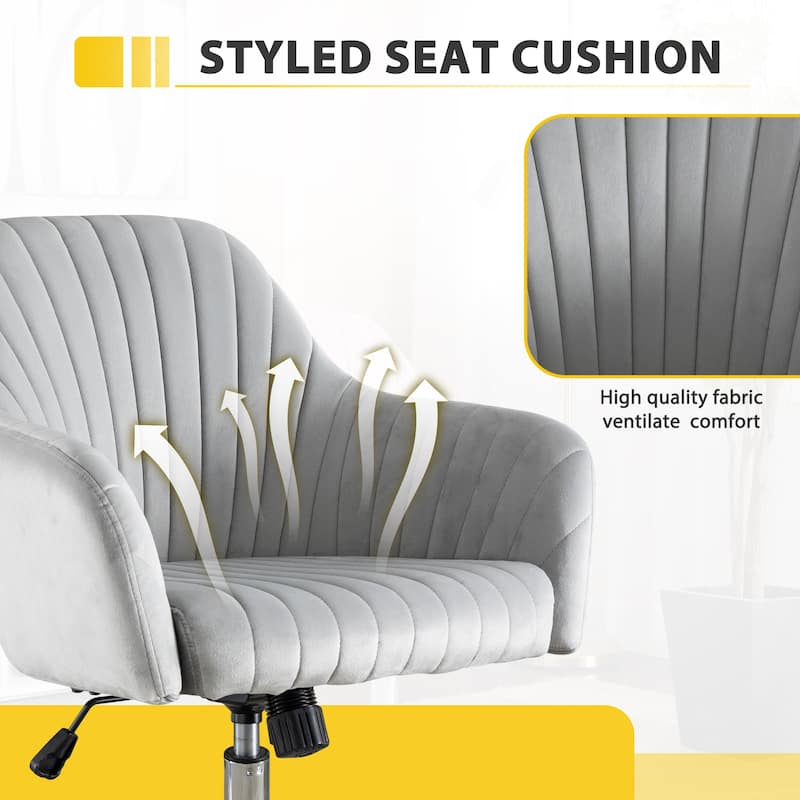 Light Gray Modern 25" Velvet Accent Chair with Stable Metal Base and 5 360° Rotating Casters