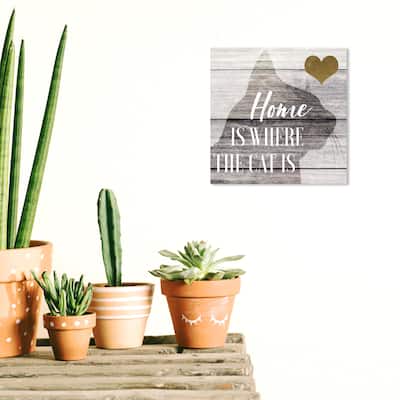 Wynwood Studio Canvas Animals Home is where the cat is Gray and Light Gray Rustic Wall Art Canvas Print