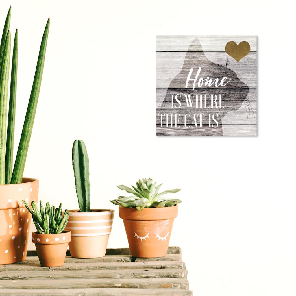 Wynwood Studio Canvas Animals Home is where the cat is Gray and Light Gray Rustic Wall Art Canvas Print