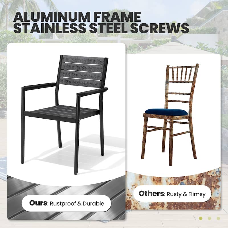 9-Piece Set Outdoor Aluminum Dining Table with Umbrella Hole and Stackable Dining Chairs
