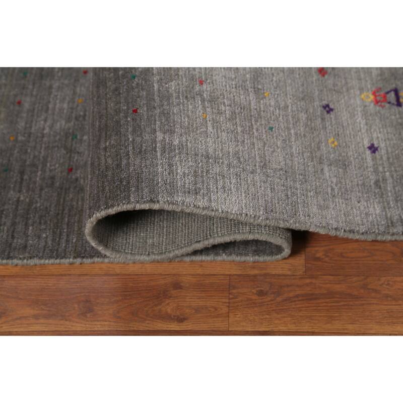 Striped Gabbeh Square Area Rug Handmade Gray Wool Carpet - 9'0"x 8'7"