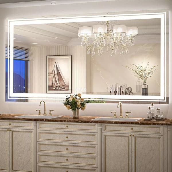 slide 2 of 16, LED Mirror for Bathroom Vanity Dimmable Illuminated Mirror Wall Anti-Fog - 60”x31” Silver - 60”x31”