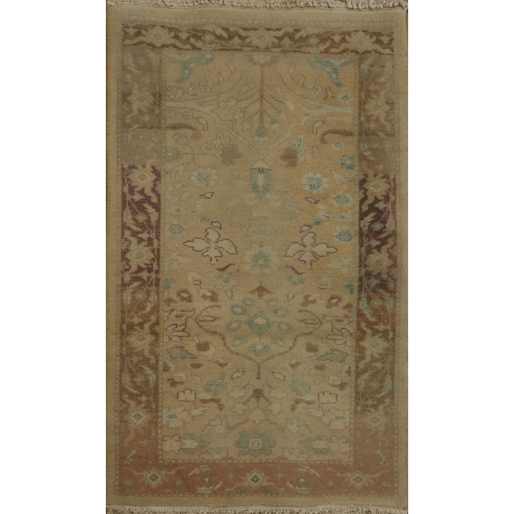 Hand Knotted Oriental 100% Wool Carpet Traditional All-Over Beige & Ivories Ziegler Area Rug - 3' 10'' X 2' 0''