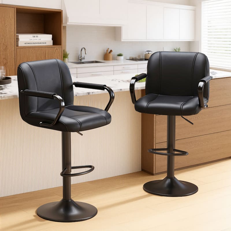 Swivel Bar Stools with Back Support - Adjustable Height Counter Stools for Kitchen Island & Home Bar - Black - Set of 2