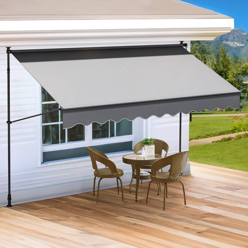 Mosis 13' x 4' Manual Retractable Awning, Non-Screw Freestanding Patio Sun Shade Shelter with Support Pole Stand