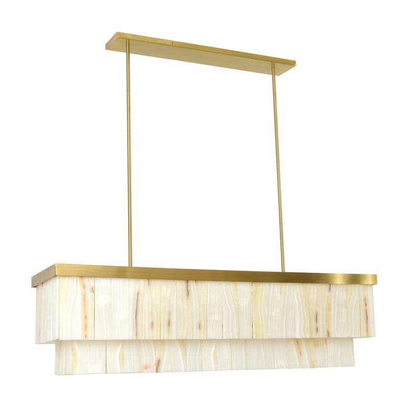 Beacon Lighting Elora 7 Light Rectangle Pendant with Jade Stone - Brass - Brass