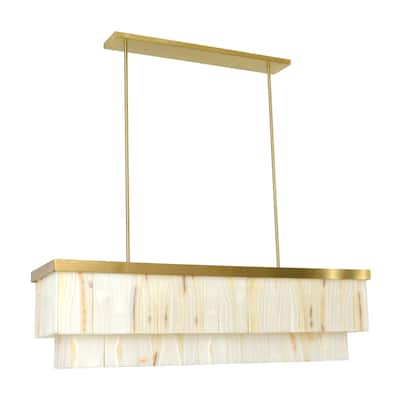 Beacon Lighting Elora 7 Light Rectangle Pendant with Jade Stone - Brass