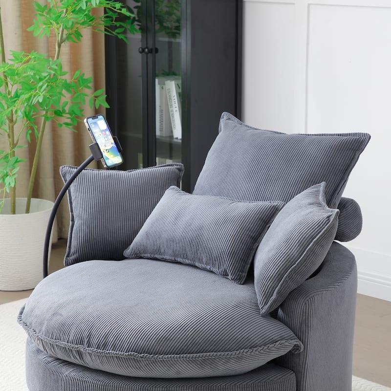 Modern Comfy 360° Swivel Barrel Chair with Ottoman and Pillows for Bedroom and Living Room