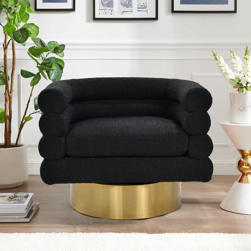 Best Master Furniture Manon Boucle Upholstered Swivel Accent Chair with Black Trim