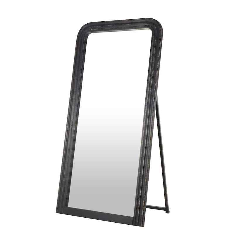 Mango Wood Distressed Room Floor Mirror with Carved Grooves - Black or Brown - Roche River Decor - Black - 36"W, 72"H