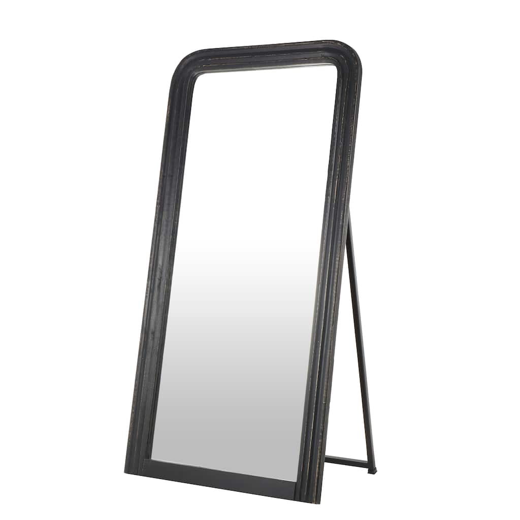 Mango Wood Distressed Room Floor Mirror with Carved Grooves - Black or Brown - Roche River Decor