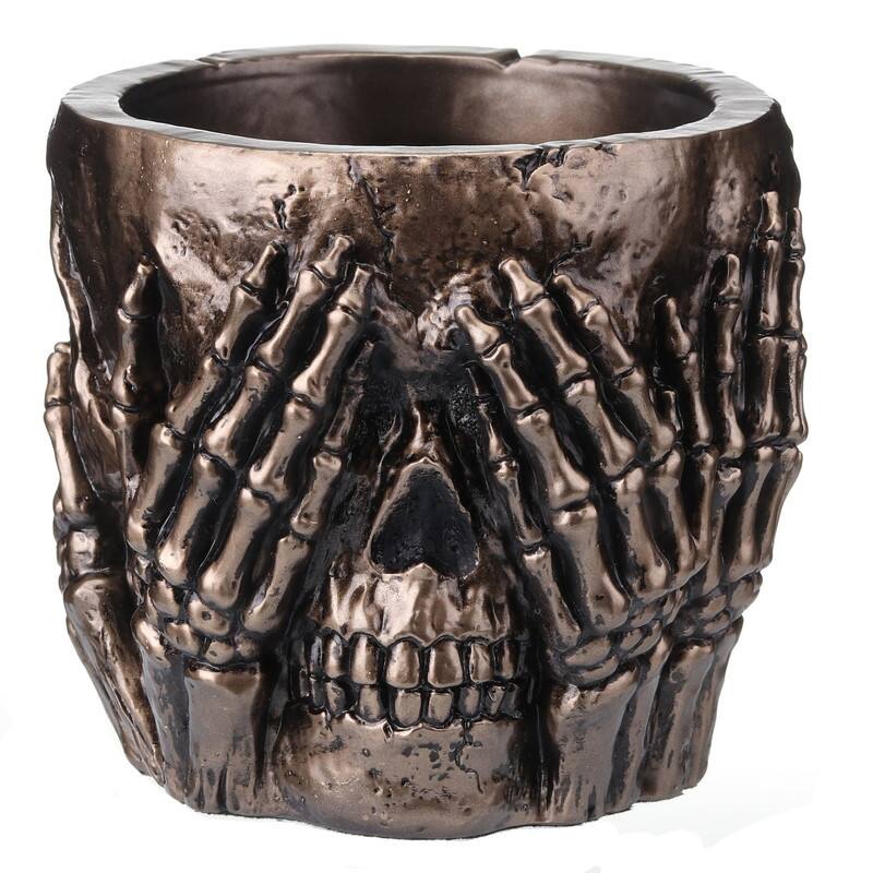 4.53 inches Length Polyresin See Hear Speak No Evil Skull Pen Holder Bronze Finish Figurine