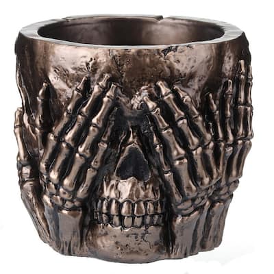 4.53 inches Length Polyresin See Hear Speak No Evil Skull Pen Holder Bronze Finish Figurine