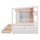 preview thumbnail 38 of 40, Full Size Wood House Bed with 2 Drawers and Shelves, Kids Platform Storage Bed Frame with Wardrobe and Small Curtain