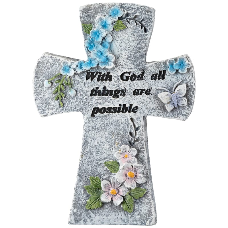 With God All Things Are Possible Floral Cross Statue - 6.75"