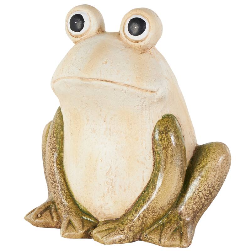 Magnesium Oxide Frog Garden Sculpture with Brown and Green Accents - Cream - Roche River Decor