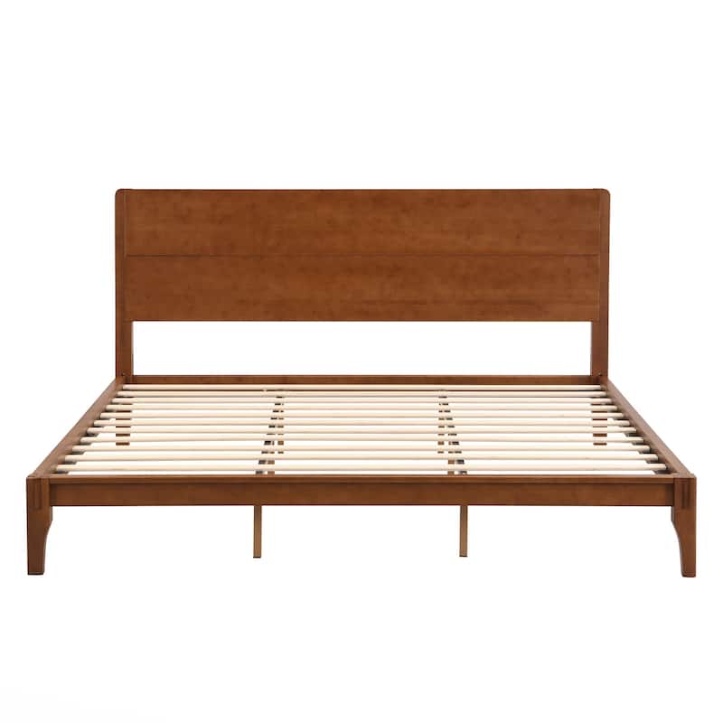Mid-Century Modern King Size 12 Inch Bamboo Wood Platform Bed with Wood Slat Metal Support, No Box Spring Needed