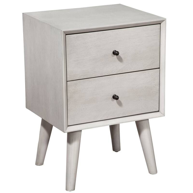 Solid Wood 2-Drawer Square Nightstand with Metal Accents