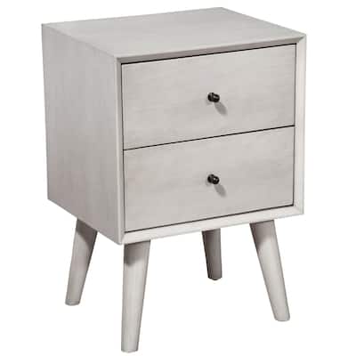 Solid Wood 2-Drawer Square Nightstand with Metal Accents