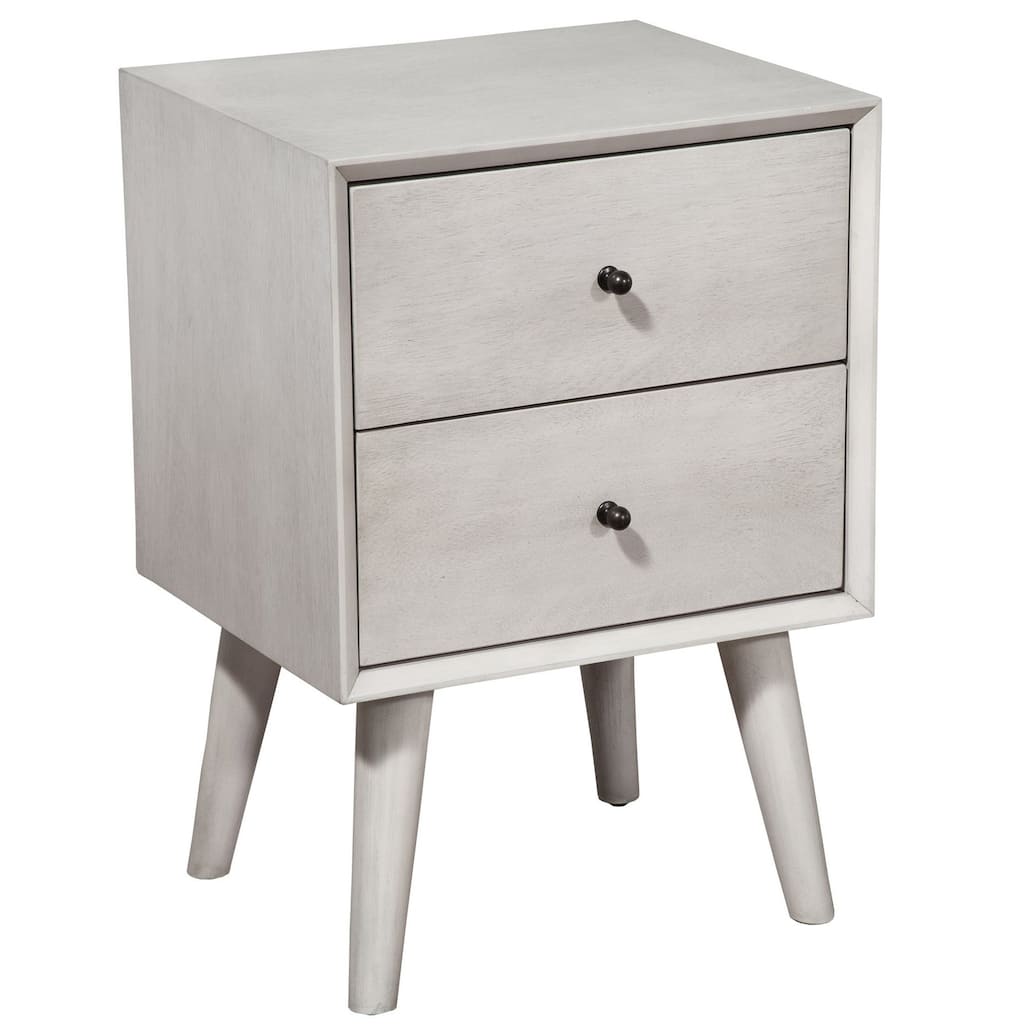 Solid Wood 2-Drawer Square Nightstand with Metal Accents
