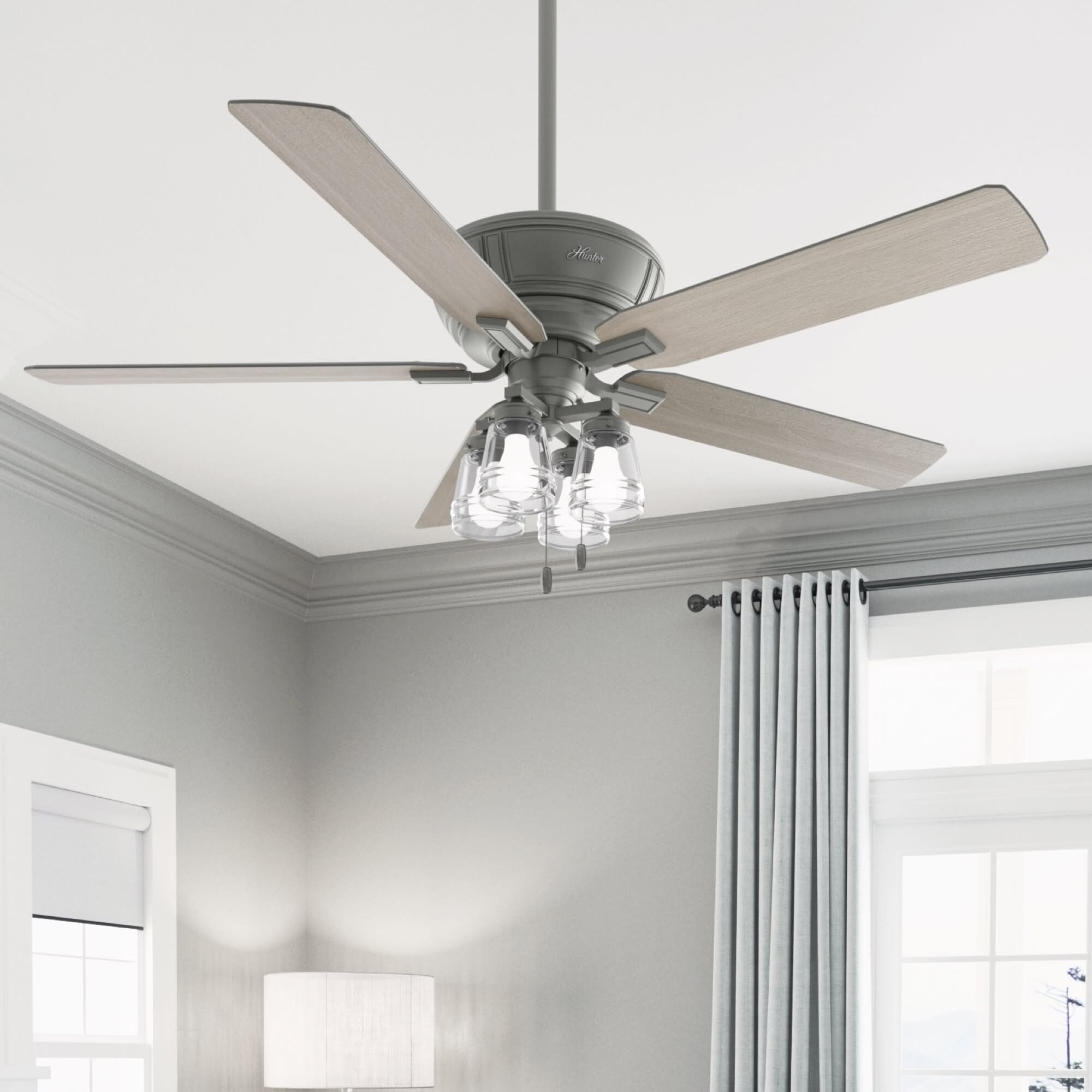 Hunter 60" Grantham Ceiling Fan with LED Light Kit and Pull Chain, Clear Glass Shades - Traditional - Great Room