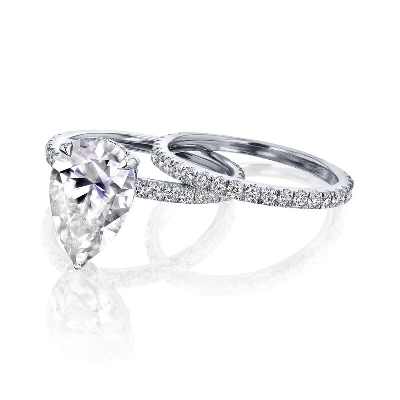 Kobelli Signature Collection 4.3 Carat Moissanite & Diamond 14k Solid Gold Pear Hidden Halo Near Eternity Payton Bridal Set