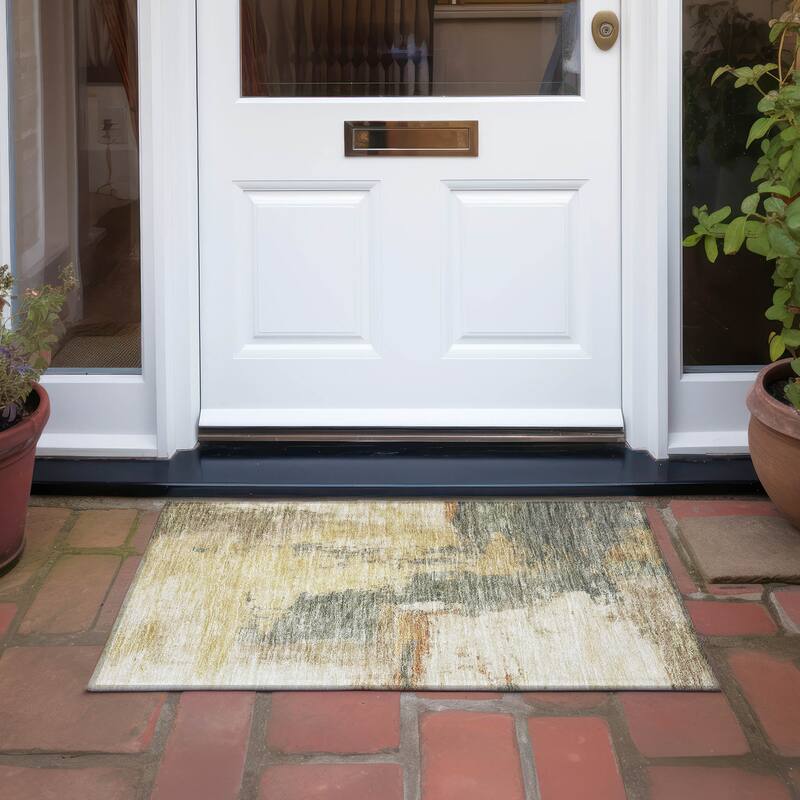 Machine Washable Indoor/ Outdoor Contemporary Abstract Chantille Rug