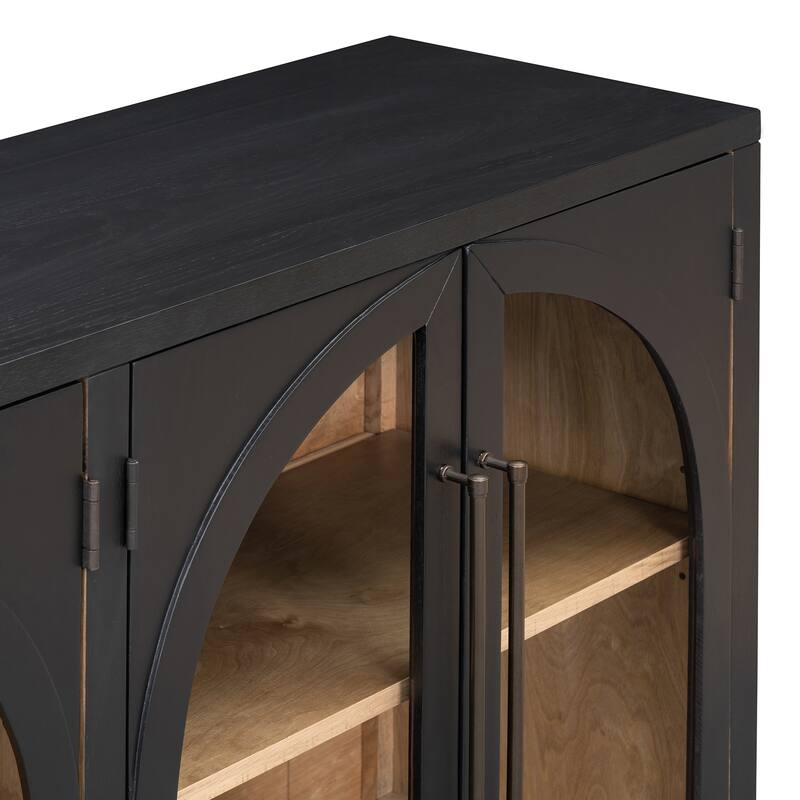 4-Door Large Arched Storage Sideboard Buffet Cabinet with Glass Doors and Adjustable Shelves