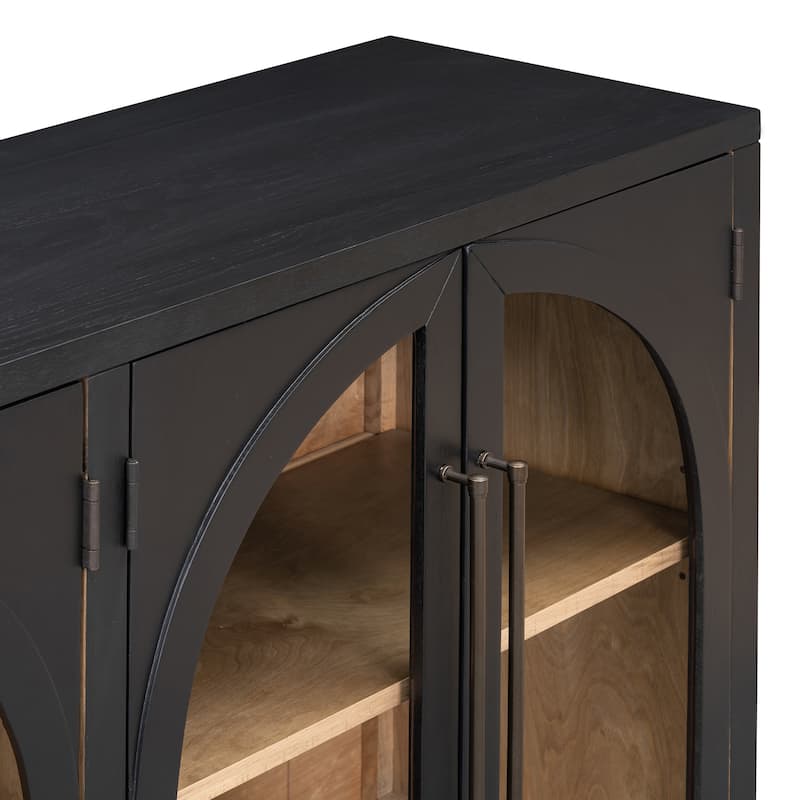 Roomfitters 4-Door Sideboard Buffet Cabinet with Glass Doors, Arched Storage and Adjustable Shelves for Kitchen Dining or Living
