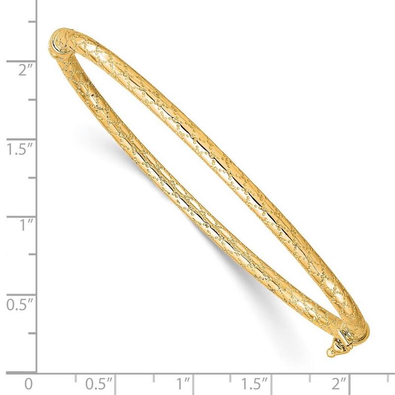 Curata 10k Yellow Gold 7" 3.2mm Heavy Textured Hinged Bangle Bracelet