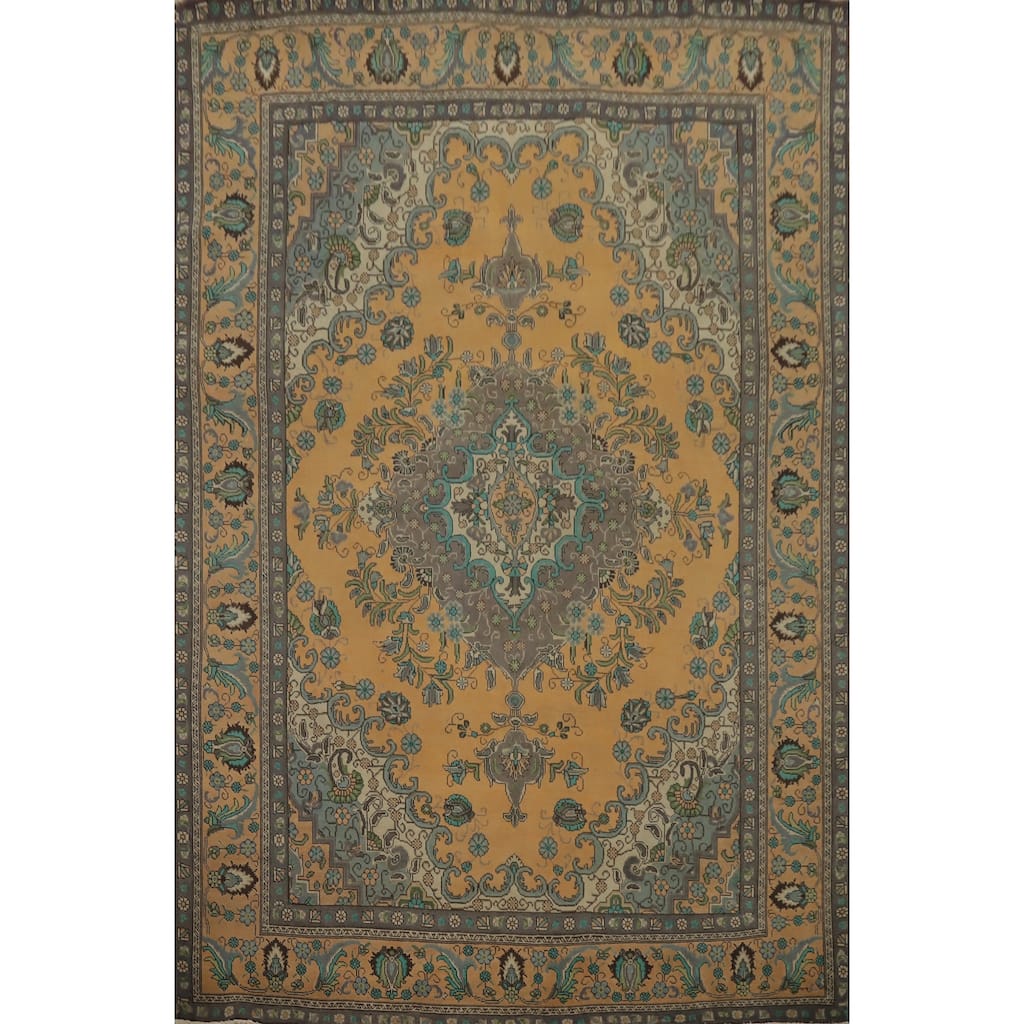 Hand Knotted Oriental 100% Wool Carpet Traditional Floral Oranges & Rust Tabriz Area Rug - 12' 10'' X 9' 9''
