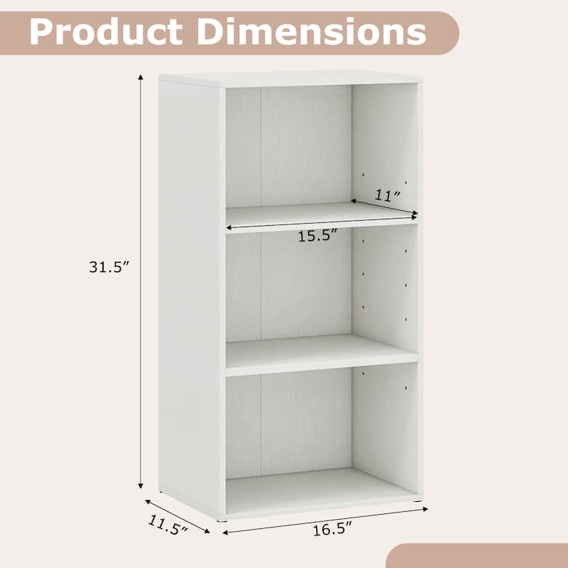 Gymax 3-Tier Cube Bookcase Modern Open Bookshelf w/ Adjustable Shelves - See Details