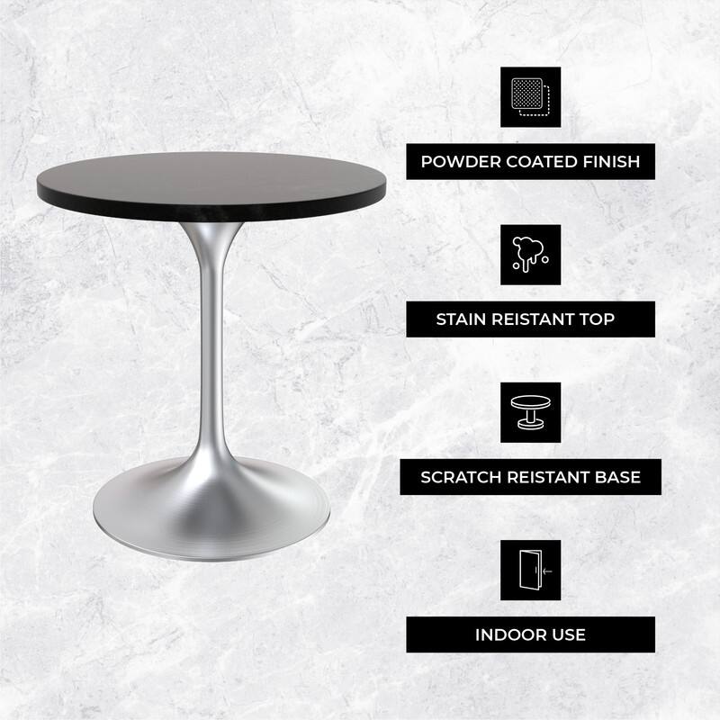 LeisureMod Verve 27" Round Dining Table with MDF Wood TableTop and Brushed Chrome Base for Kitchen & Dining Room