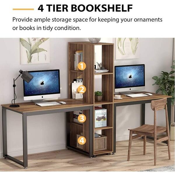 Work Stations Computer Double Rack 91 Inches 2 Person Computer Desk Double Workstations with Storage ...