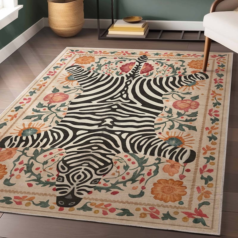 Well Woven Apollo Zebra's Haven Animal Print Modern Flat Pile Area Rug