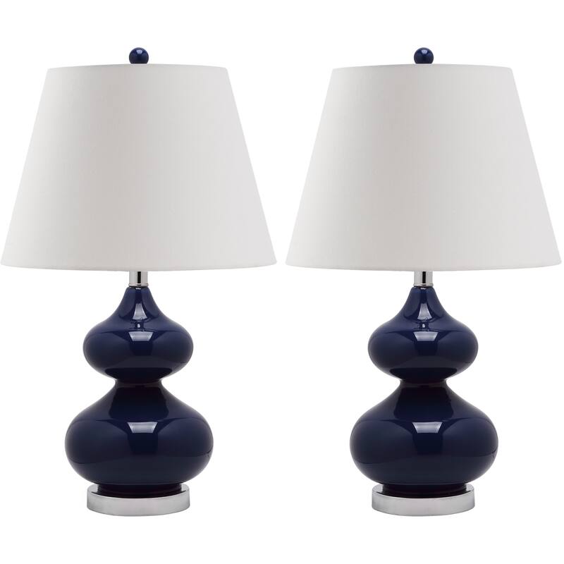 SAFAVIEH Lighting 24-inch Eva Double Gourd Glass Navy Table Lamp (Set of 2) - 14"x14"x24"