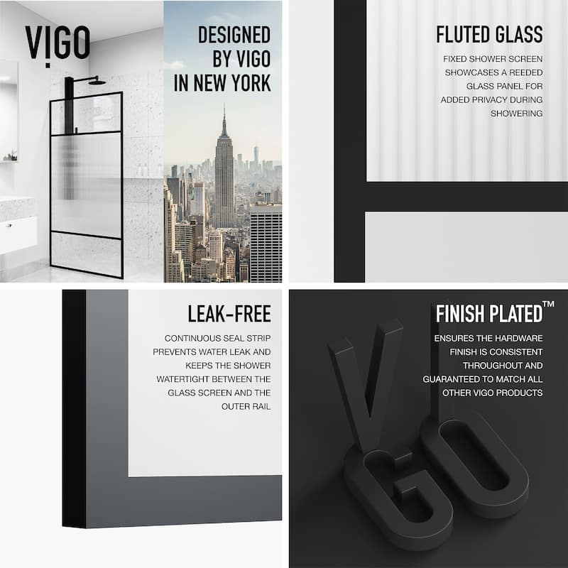 VIGO Essex 34" W x 74" H Framed Fixed Shower Screen