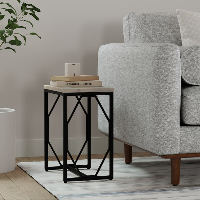 WYNDENHALL Ebsen Contemporary 20 inch Wide Metal and Wood Accent Side Table - 13.4" W x 19.5" D x 23.5" H - White Wash - Wood and Metal