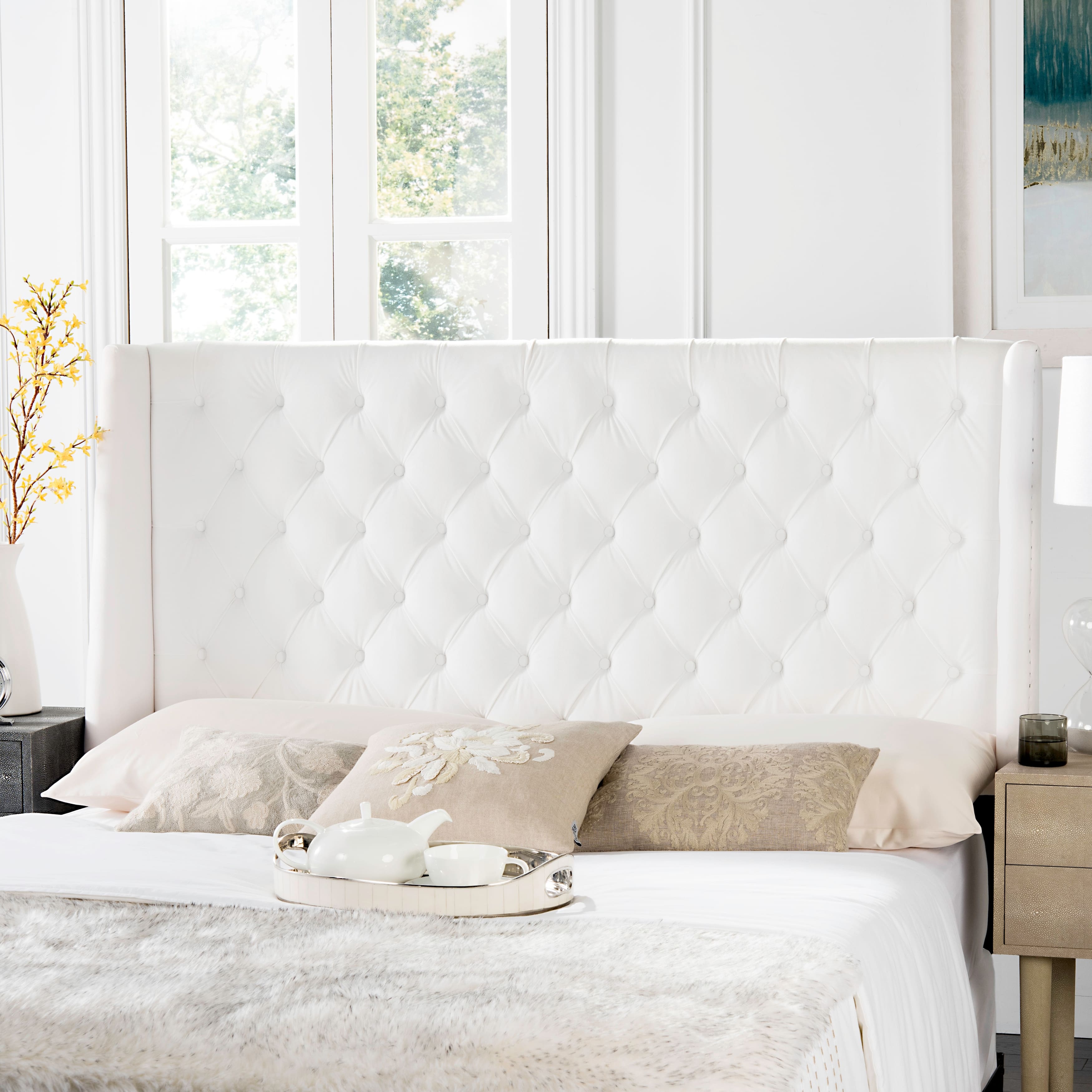 SAFAVIEH London White Tufted Winged Headboard (Queen) - On Sale - Bed ...