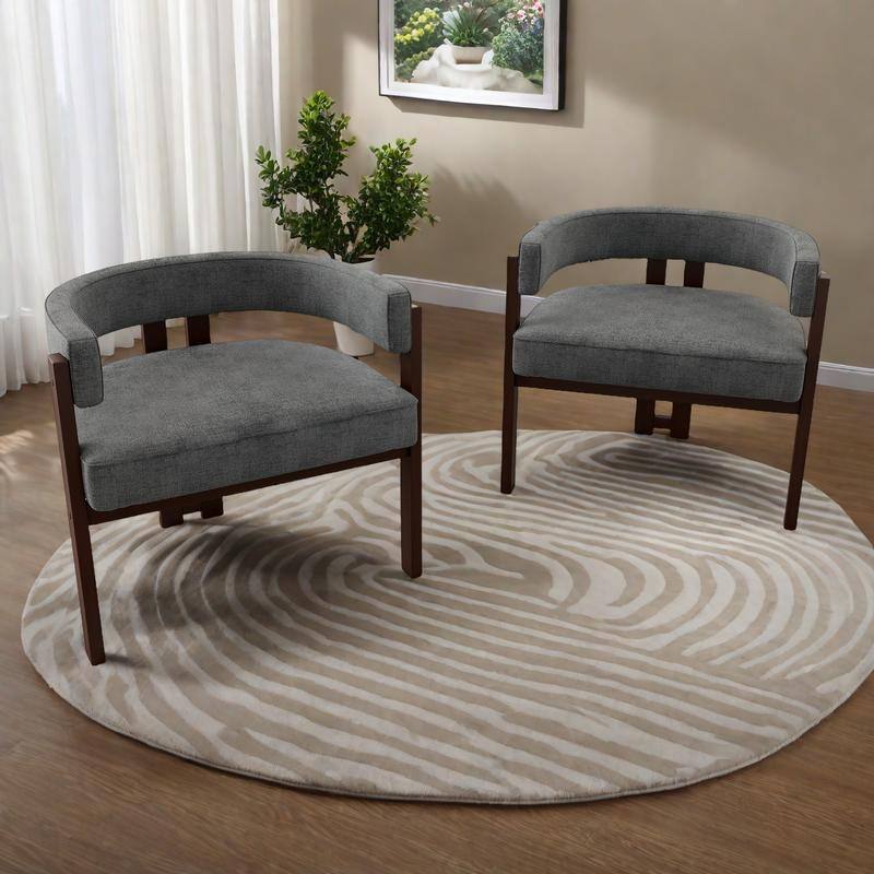 Chenille Barrel Chair with 3-Legged Open Back Accent Chair (Set of 2, 300lb Capacity) - Gray