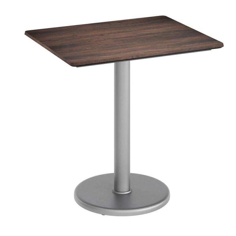 Commercial All-Weather HPL Tabletop with Round Base - 29.75"W x 23.75"D x 29.5"H - Dark Brown/Silver Base