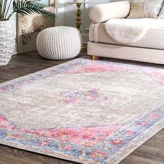 Nuloom Grey Transitional Classical Medallion Fading Folktime Border Area Rug