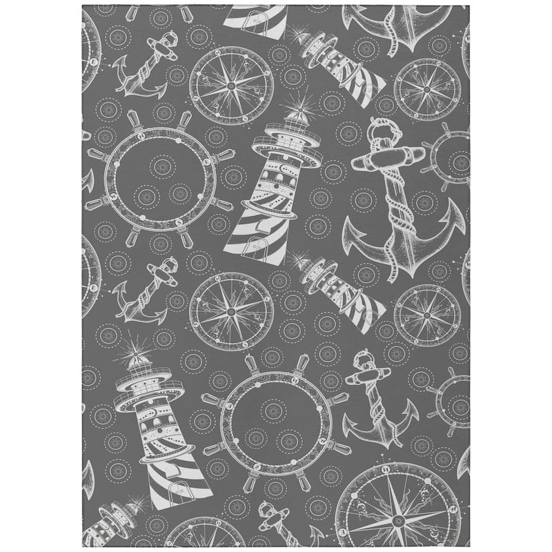 Indoor/Outdoor Harpswell Lighthouse Washable Rug - 9' x 12' - Grey