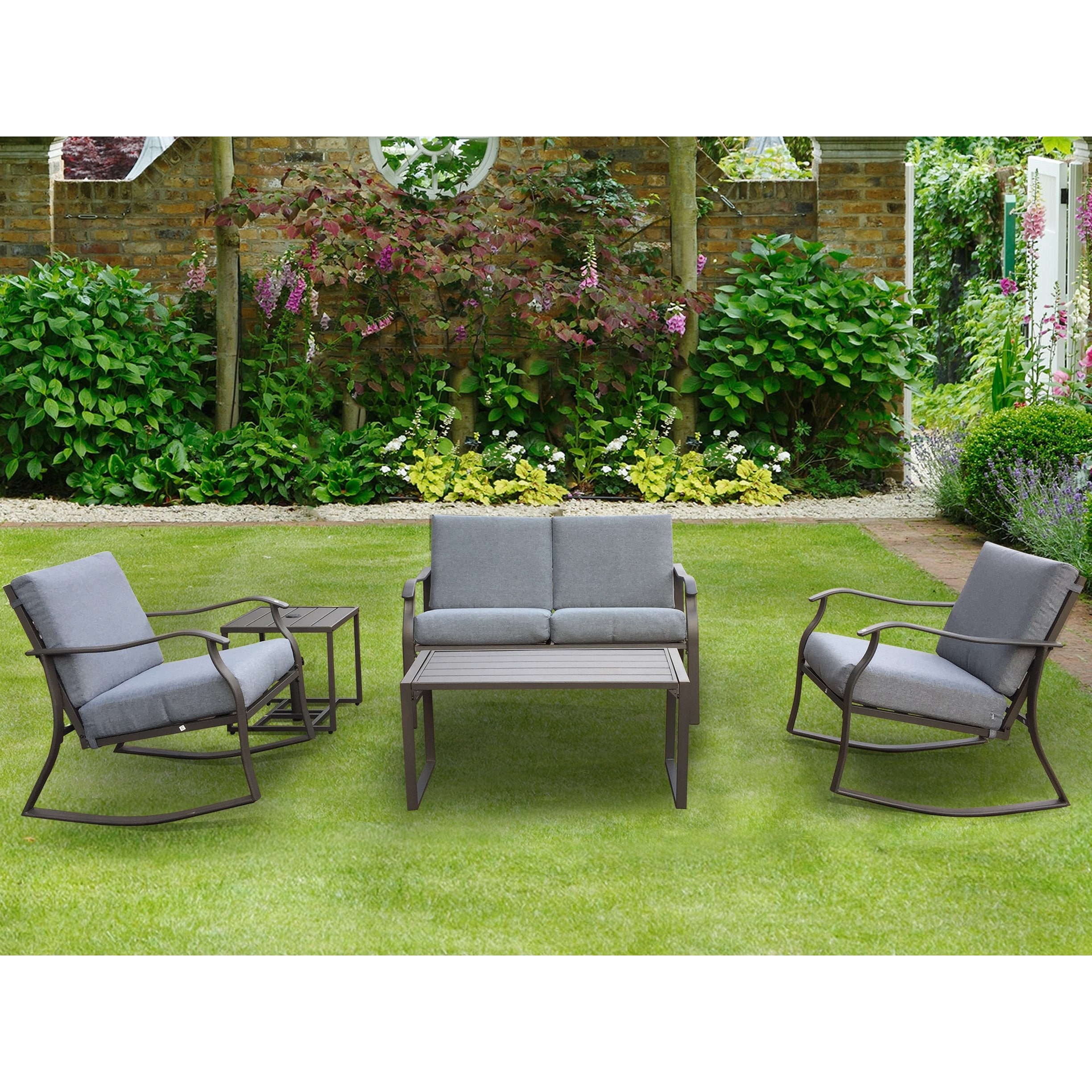 5 Pieces Terrace Bistro Set Cloth Cushion Steel Coffee Table with