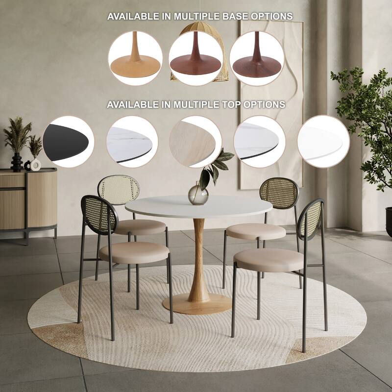 Bristol 31" Round Dining Table with Sintered Stone Top and Natural Wood Steel Pedestal Base for Modern Kitchen and Dining Room