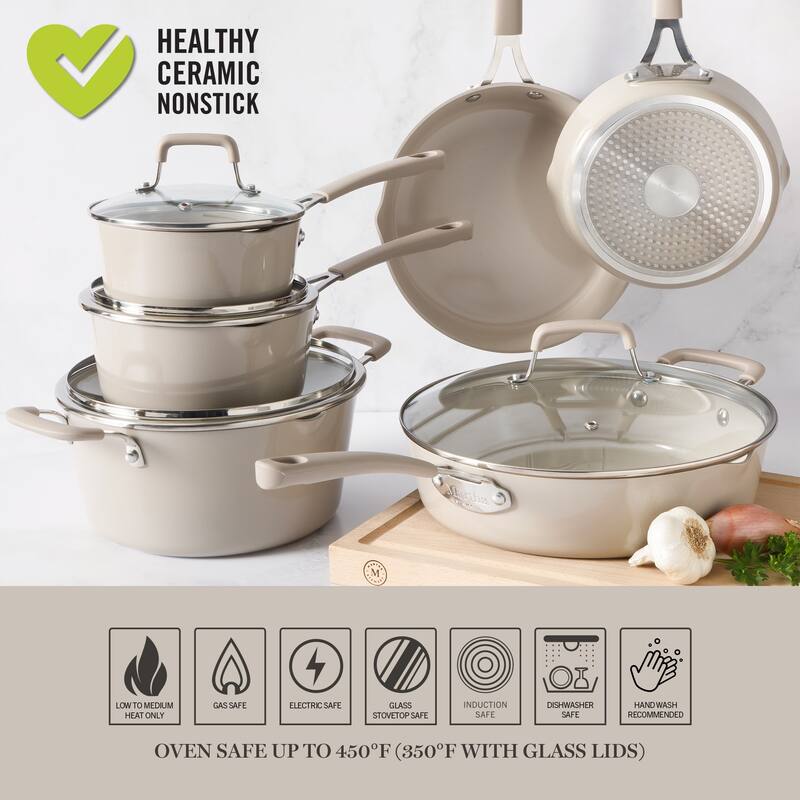 Martha Stewart Heathland Premium Nonstick 10-Piece Aluminum Cookware Set.