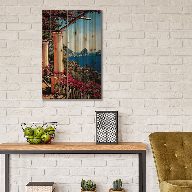 Pergola In Capri Print On Wood by Elizabeth Wright - Multi-Color